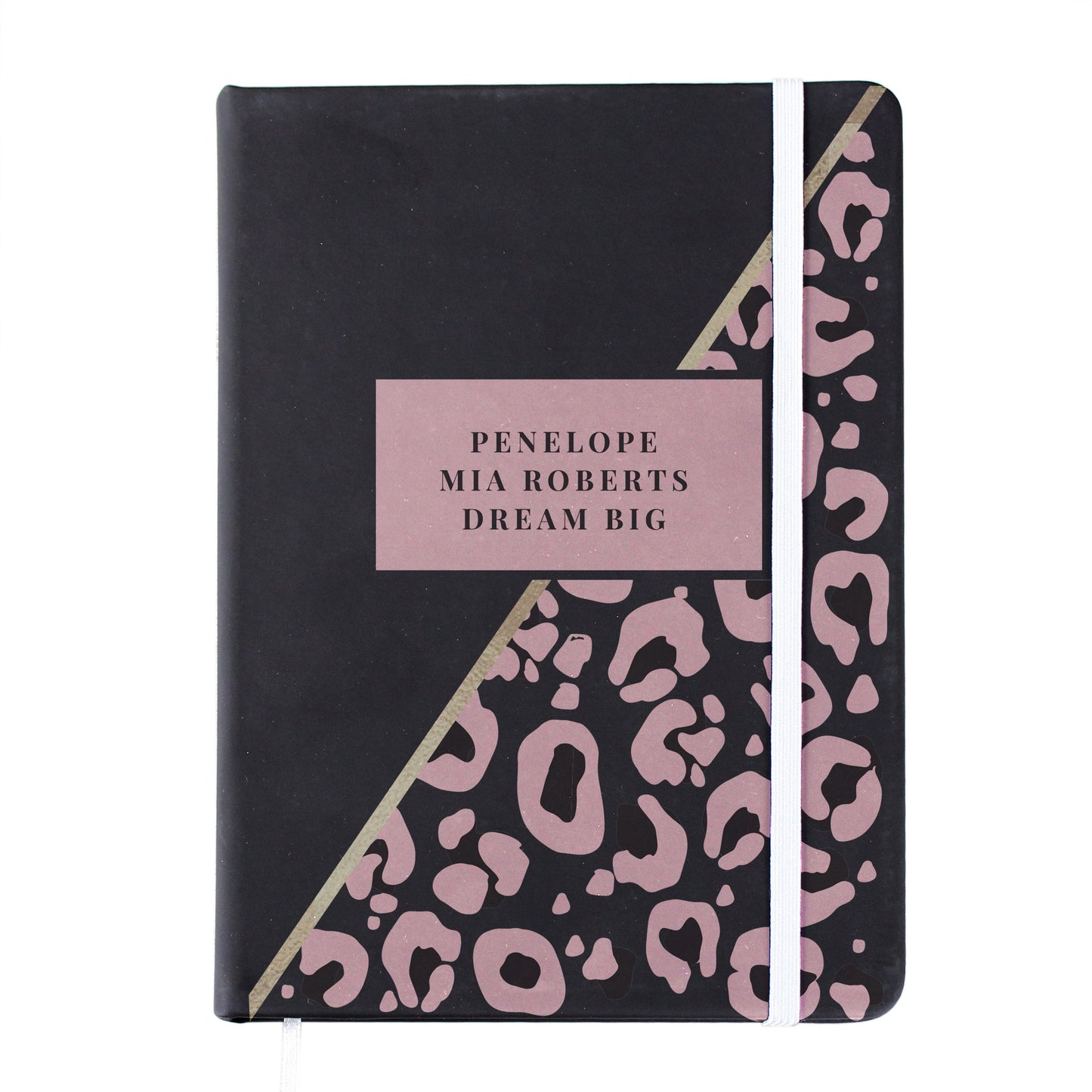 Personalised Leopard Print Black Hardback Notebook: 5 - Notebooks By Gift Moments
