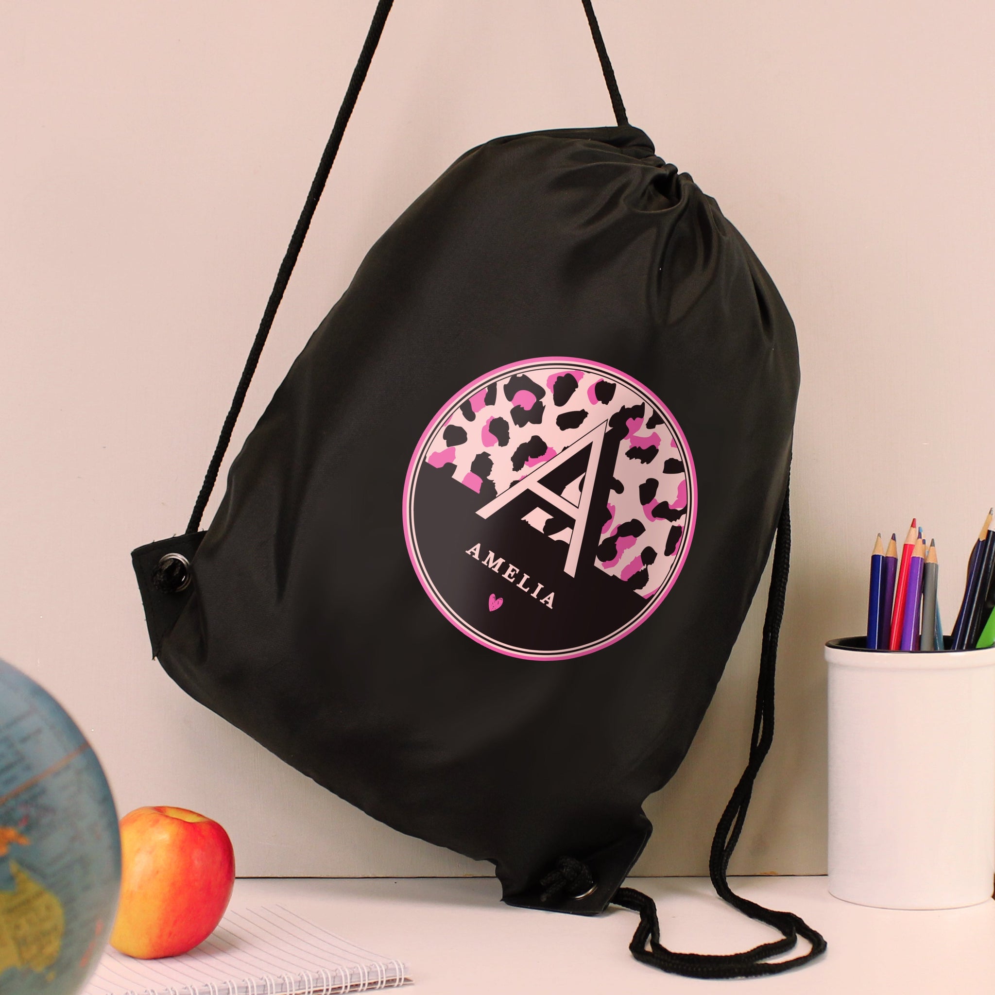 Personalised Leopard Print Black Kit Bag: 1 - Kids Bags By Gift Moments