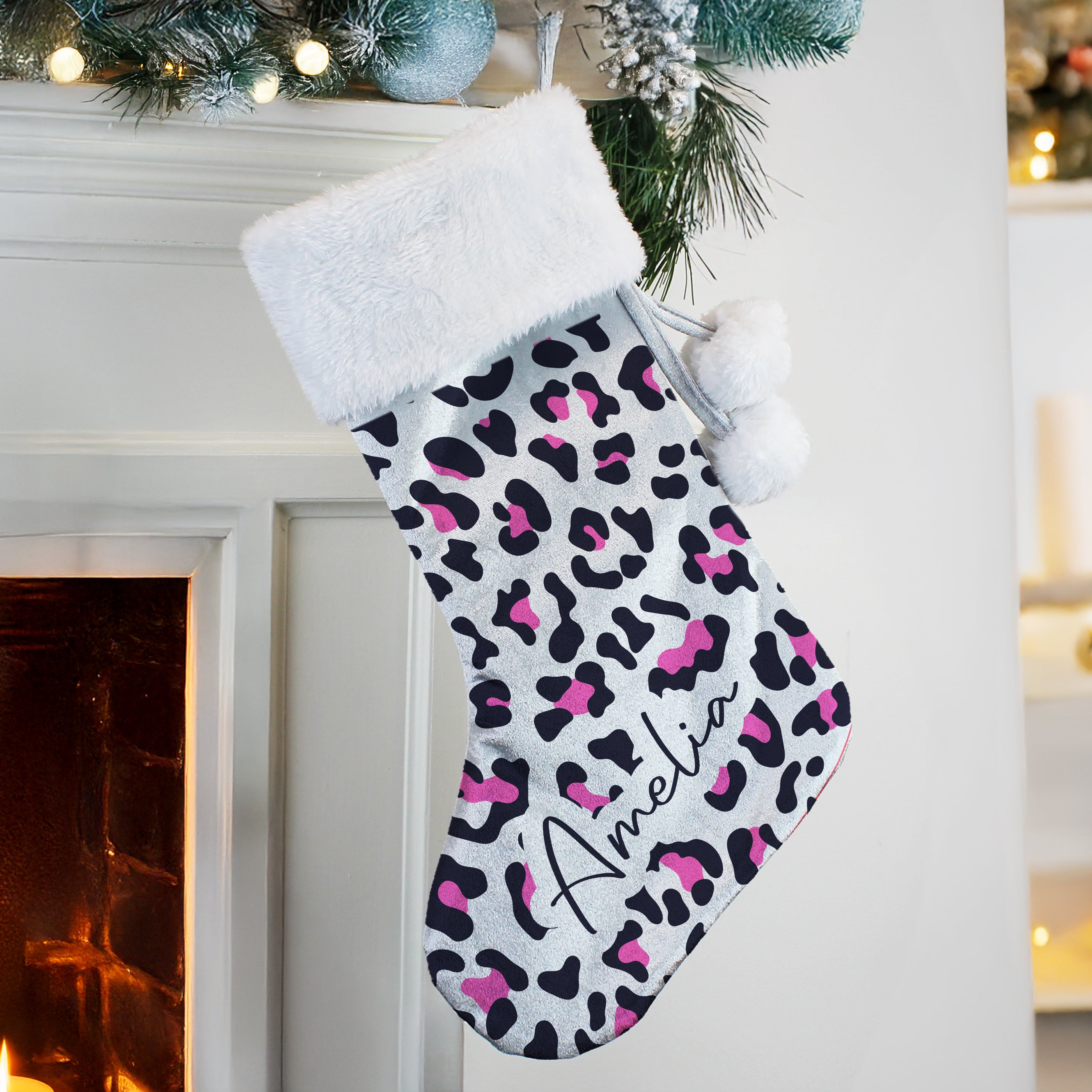 Personalised Leopard Print Christmas Stocking - Shop Christmas Stockings At Gift Moments - 3