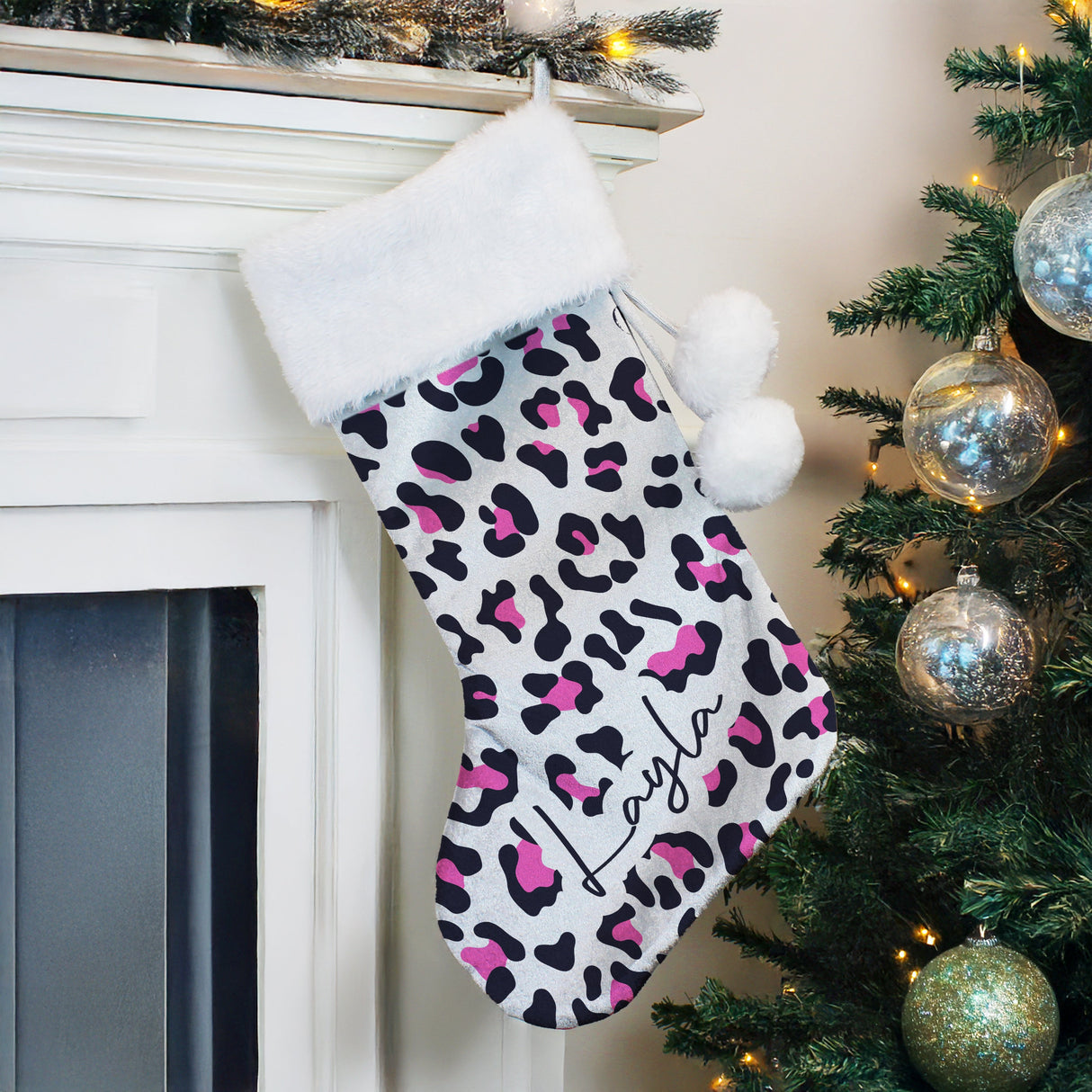 Personalised Leopard Print Christmas Stocking: 1 - Christmas Stockings By Gift Moments