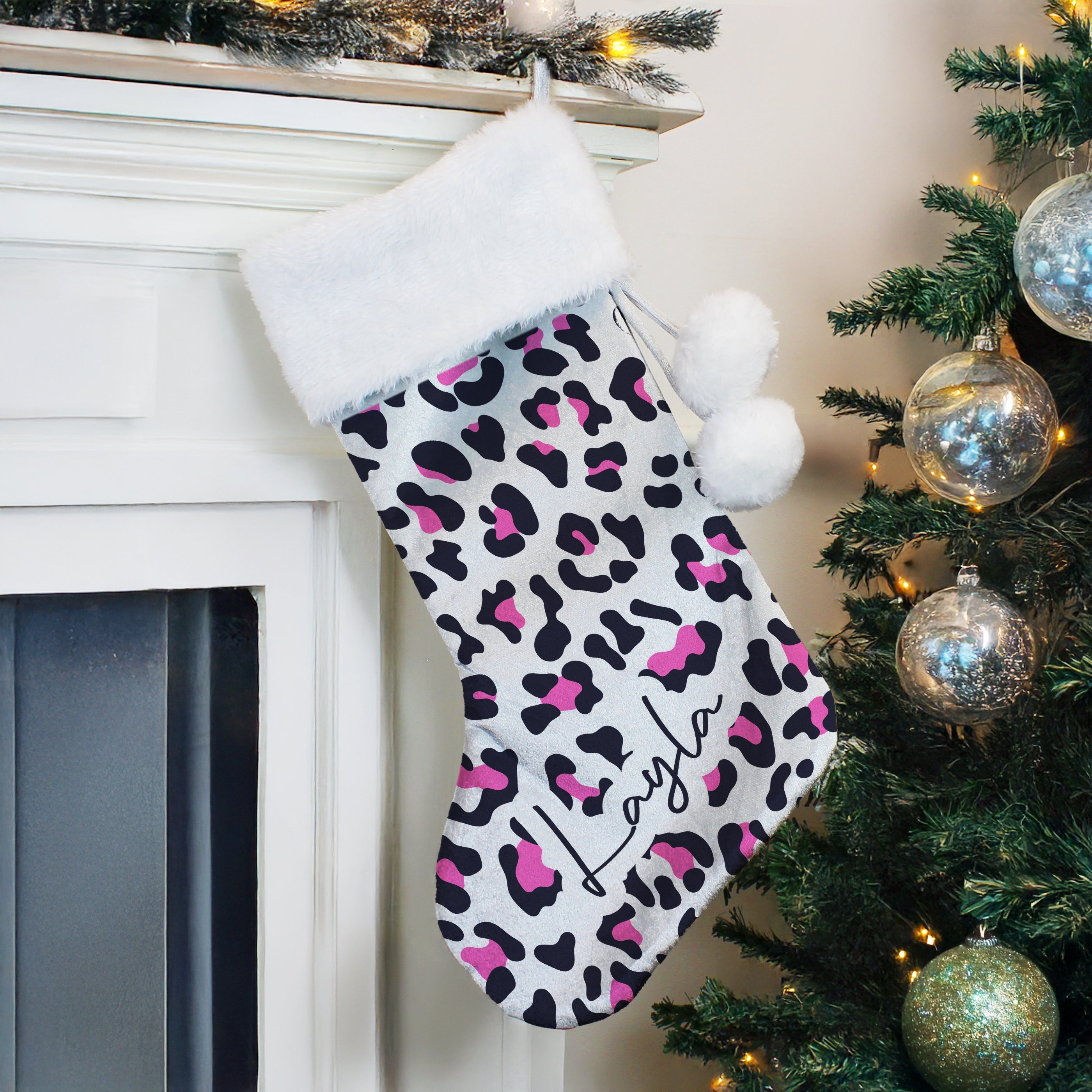 Personalised Leopard Print Christmas Stocking - Shop Christmas Stockings At Gift Moments - 1
