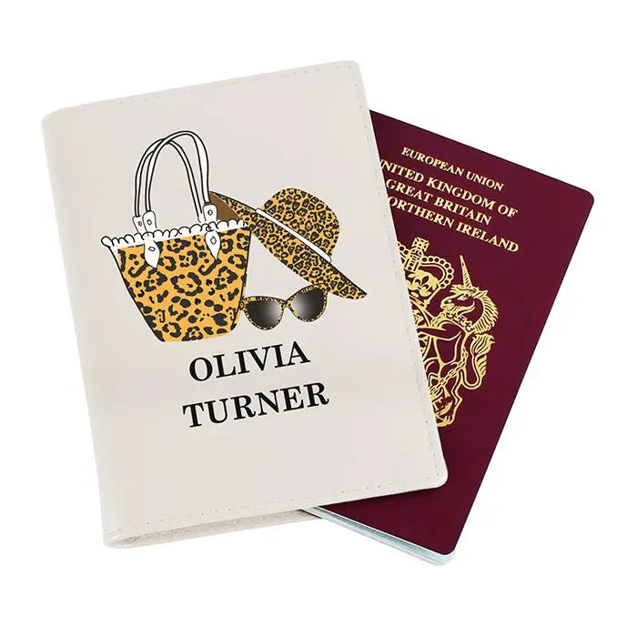 Personalised Leopard Print Cream Passport Holder: 3 - Passport Holders By Gift Moments