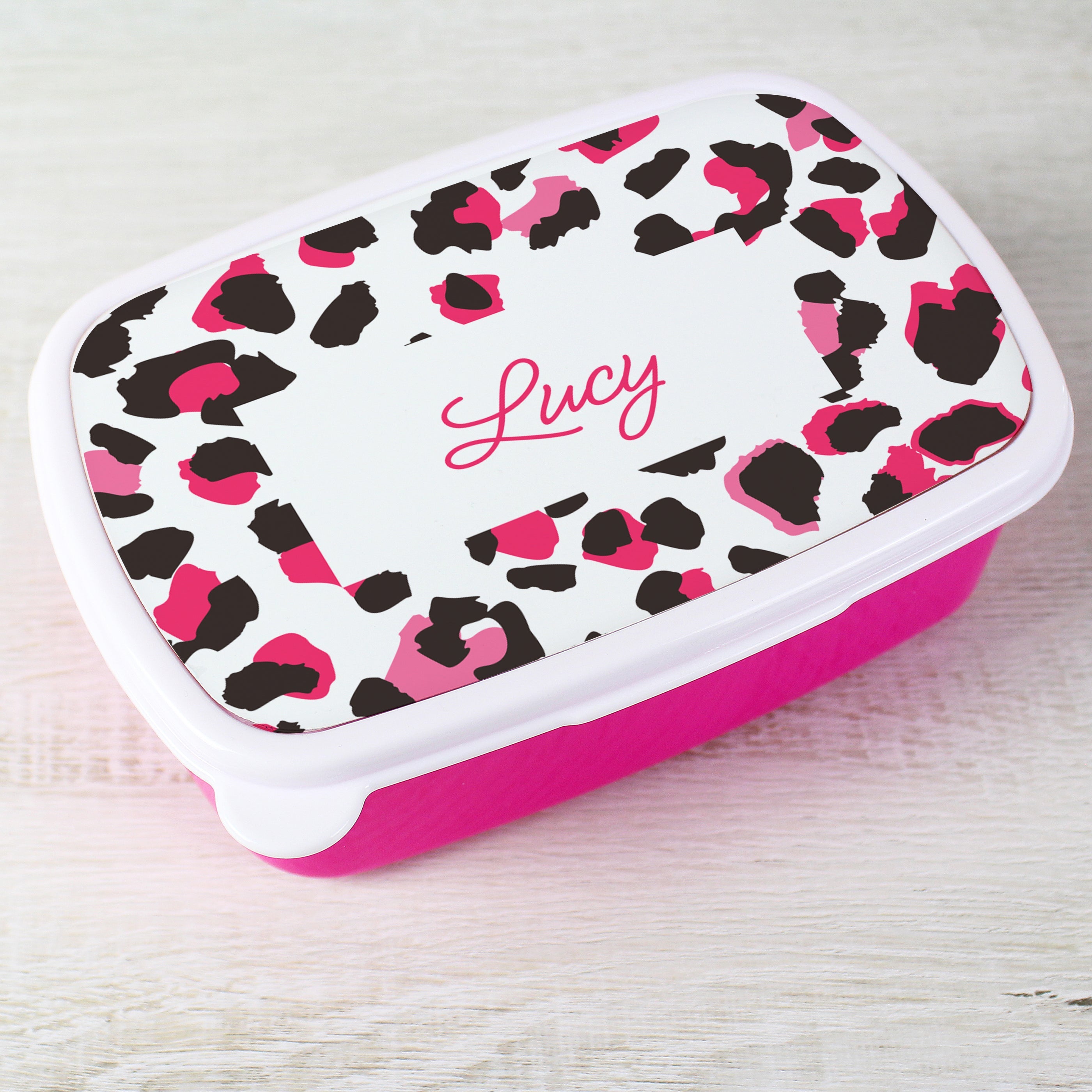 Personalised Leopard Print Name Only Pink Lunch Box - Shop Lunch Boxes & Bags At Gift Moments - 4