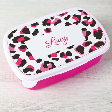 Personalised Leopard Print Name Only Pink Lunch Box: 4 - Lunch Boxes & Bags By Gift Moments