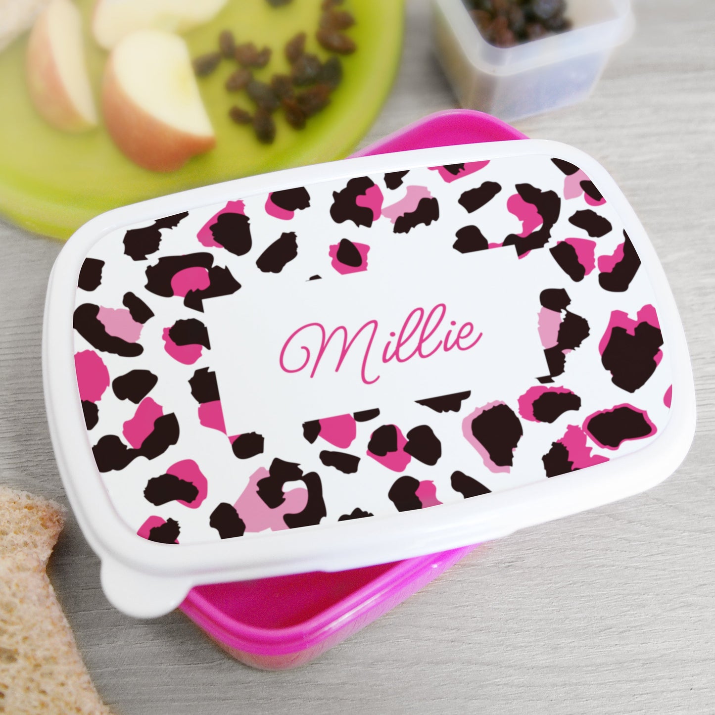 Personalised Leopard Print Name Only Pink Lunch Box: 1 - Lunch Boxes & Bags By Gift Moments
