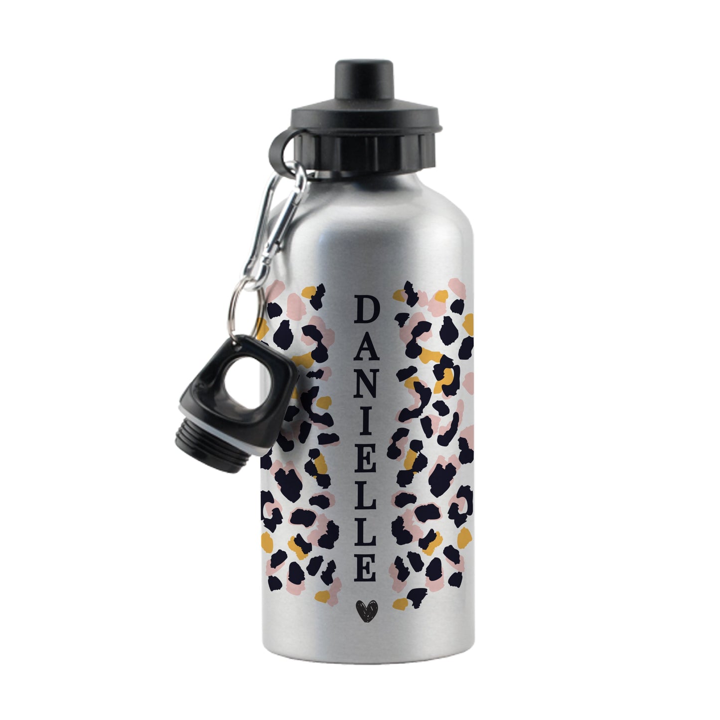 Personalised Leopard Print Silver Drinks Bottle: 5 - Kids Bottles By Gift Moments