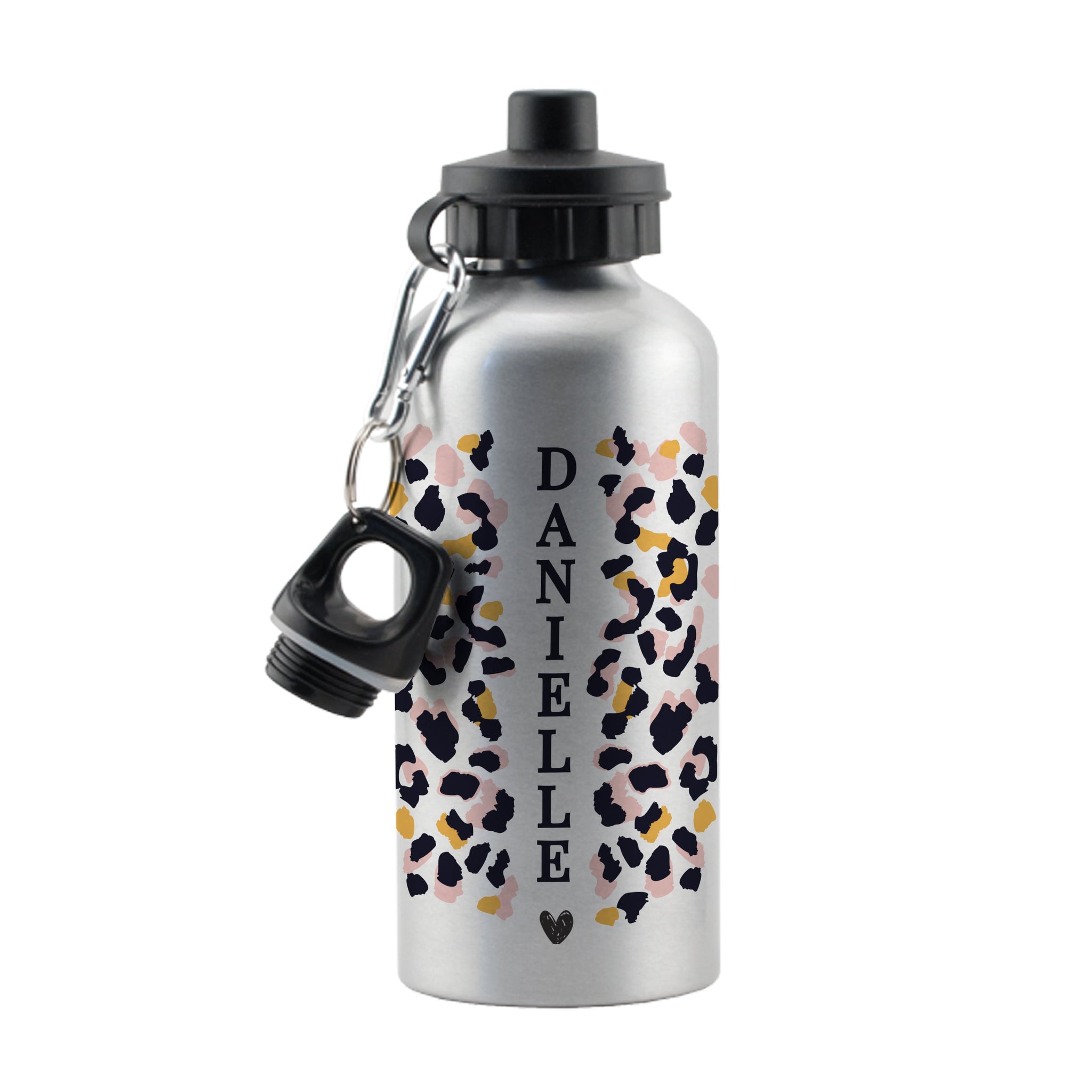 Personalised Leopard Print Silver Drinks Bottle: 5 - Kids Bottles By Gift Moments