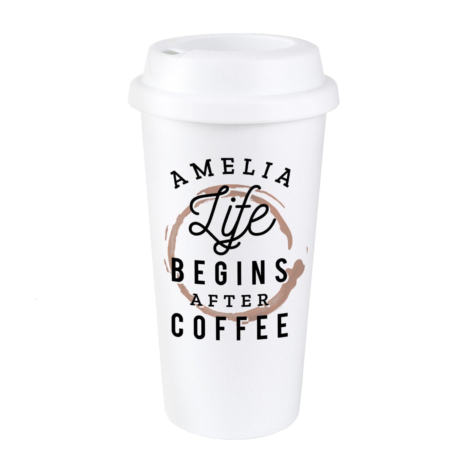Personalised ’Life Begins After Coffee’ Insulated Reusable Eco Travel Cup: 3 - Travel Mugs By Gift Moments