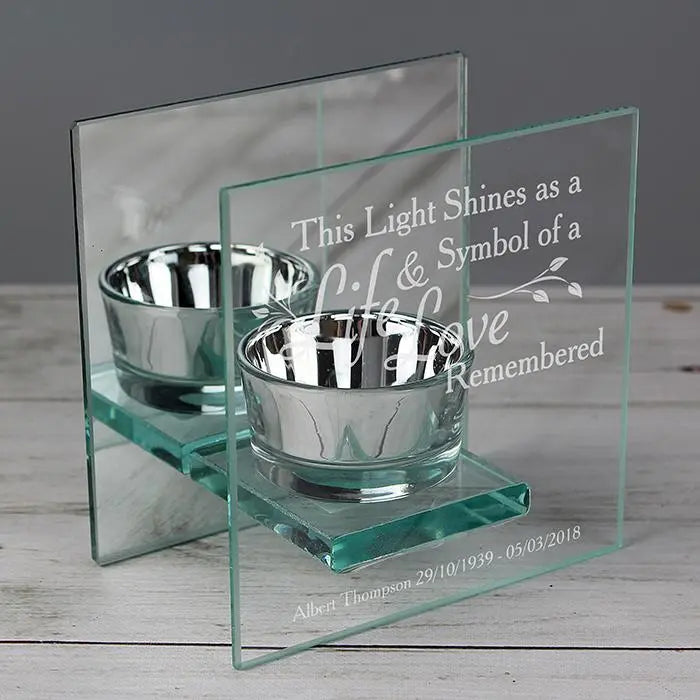 Personalised Life & Love Mirrored Glass Tea Light Candle Holder: 3 - Candle Holders By Gift Moments