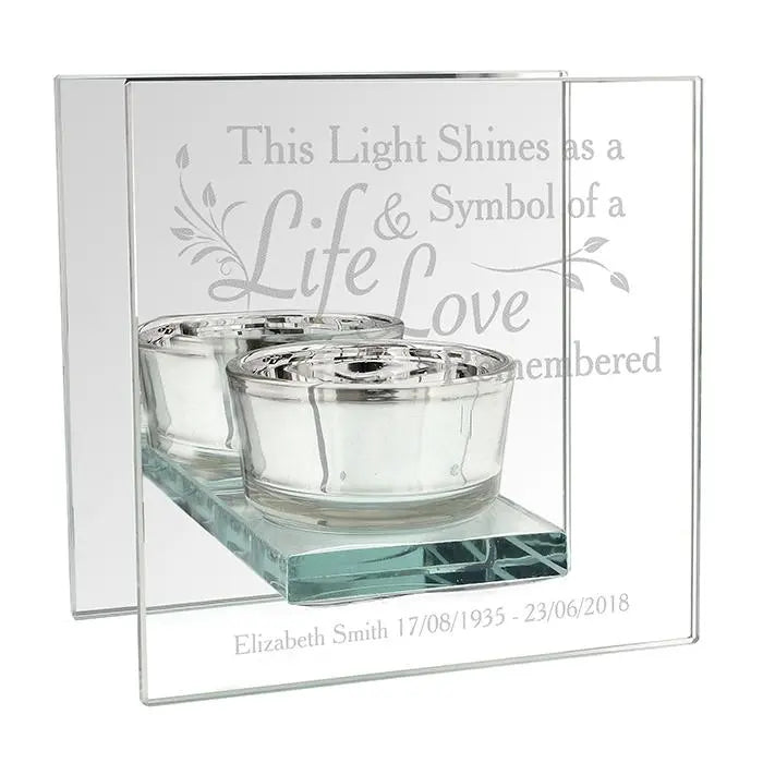Personalised Life & Love Mirrored Glass Tea Light Candle Holder: 2 - Candle Holders By Gift Moments