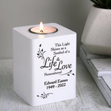 Personalised Life & Love White Wooden Tea Light Holder: 2 - Candle Holders By Gift Moments