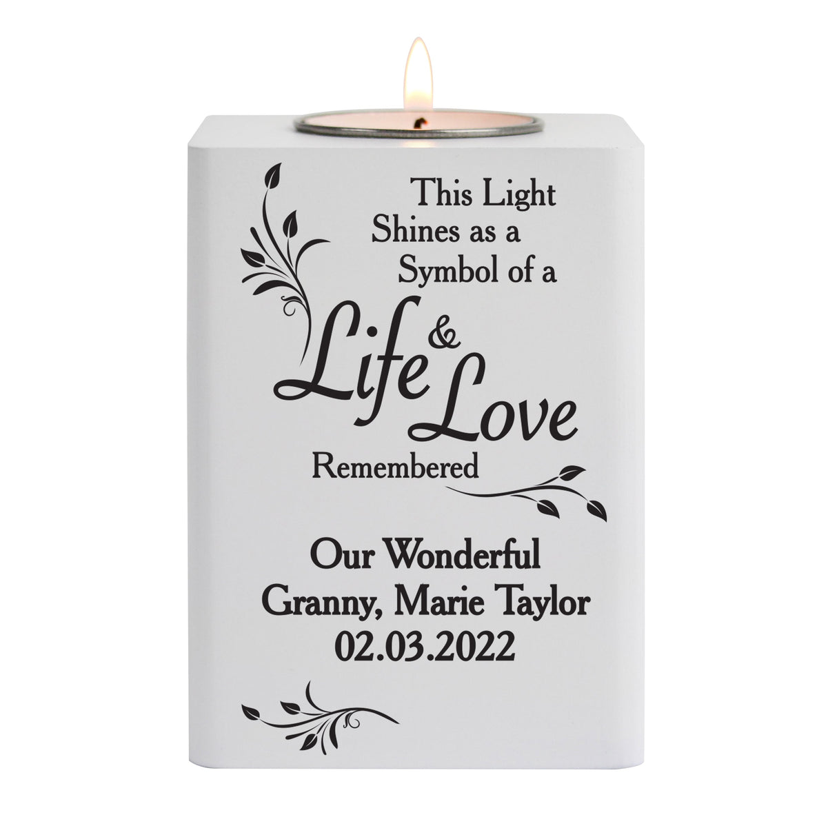 Personalised Life & Love White Wooden Tea Light Holder: 6 - Candle Holders By Gift Moments