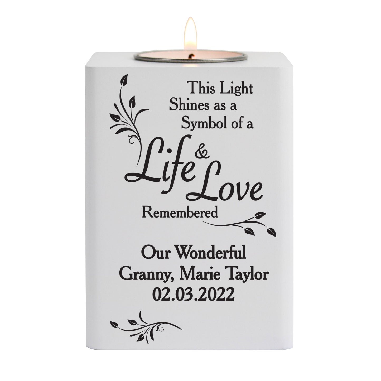 Personalised Life & Love White Wooden Tea Light Holder: 6 - Candle Holders By Gift Moments