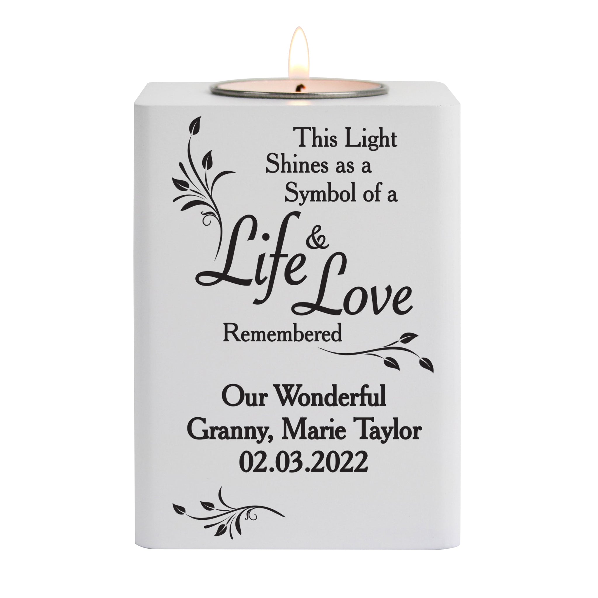 Personalised Life & Love White Wooden Tea Light Holder: 6 - Candle Holders By Gift Moments
