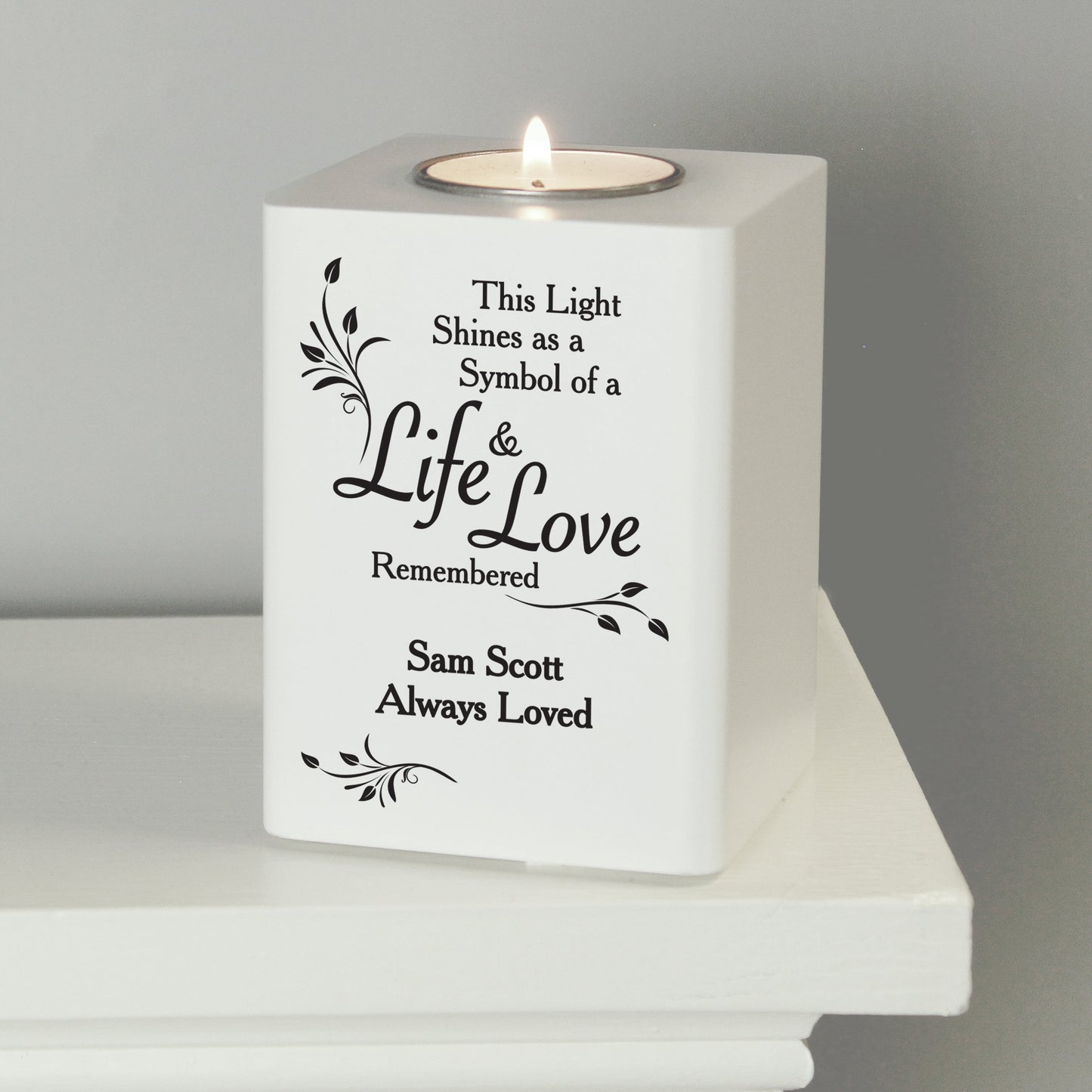 Personalised Life & Love White Wooden Tea Light Holder: 5 - Candle Holders By Gift Moments