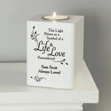 Personalised Life & Love White Wooden Tea Light Holder: 5 - Candle Holders By Gift Moments