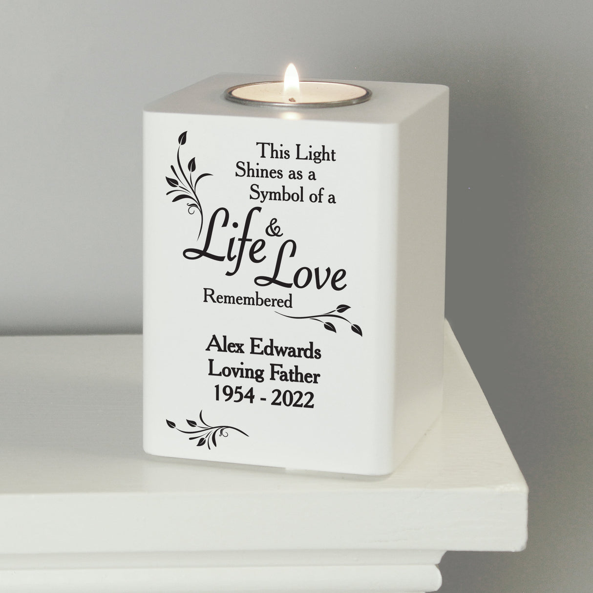 Personalised Life & Love White Wooden Tea Light Holder: 4 - Candle Holders By Gift Moments
