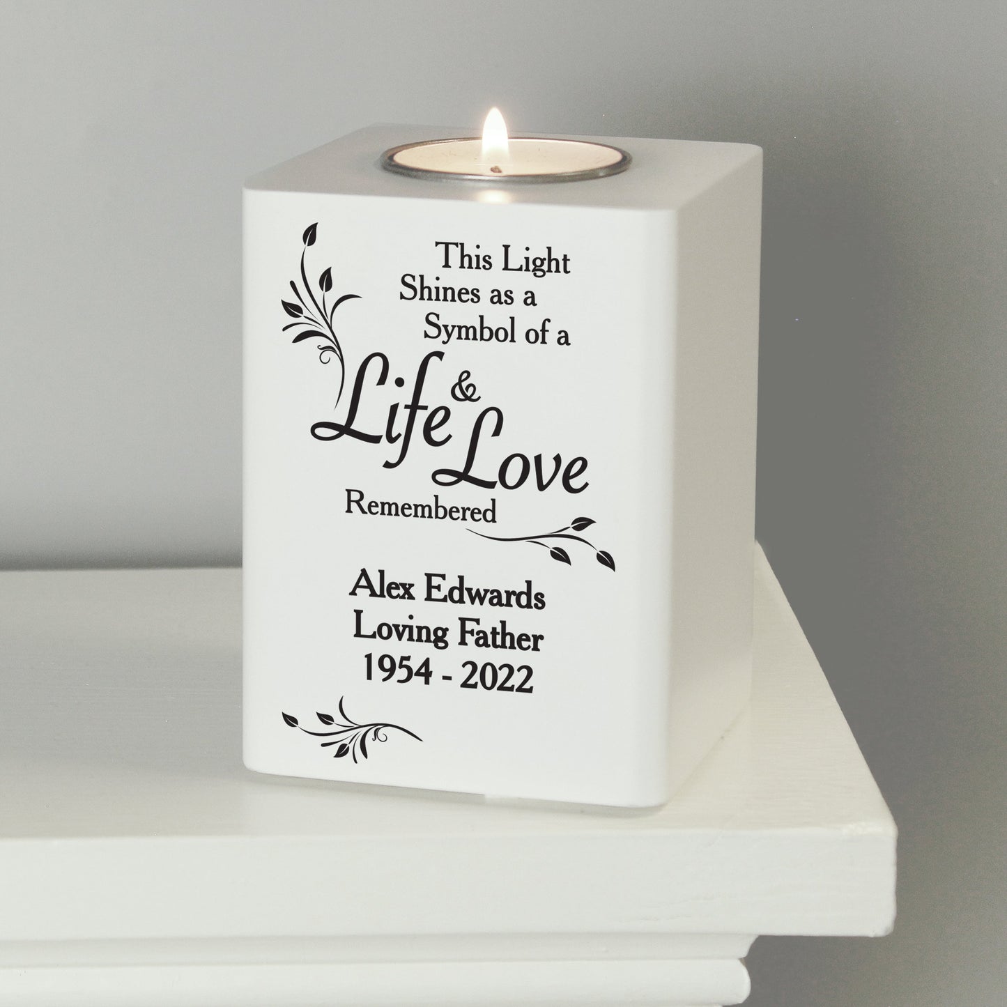 Personalised Life & Love White Wooden Tea Light Holder: 4 - Candle Holders By Gift Moments