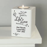 Personalised Life & Love White Wooden Tea Light Holder: 4 - Candle Holders By Gift Moments