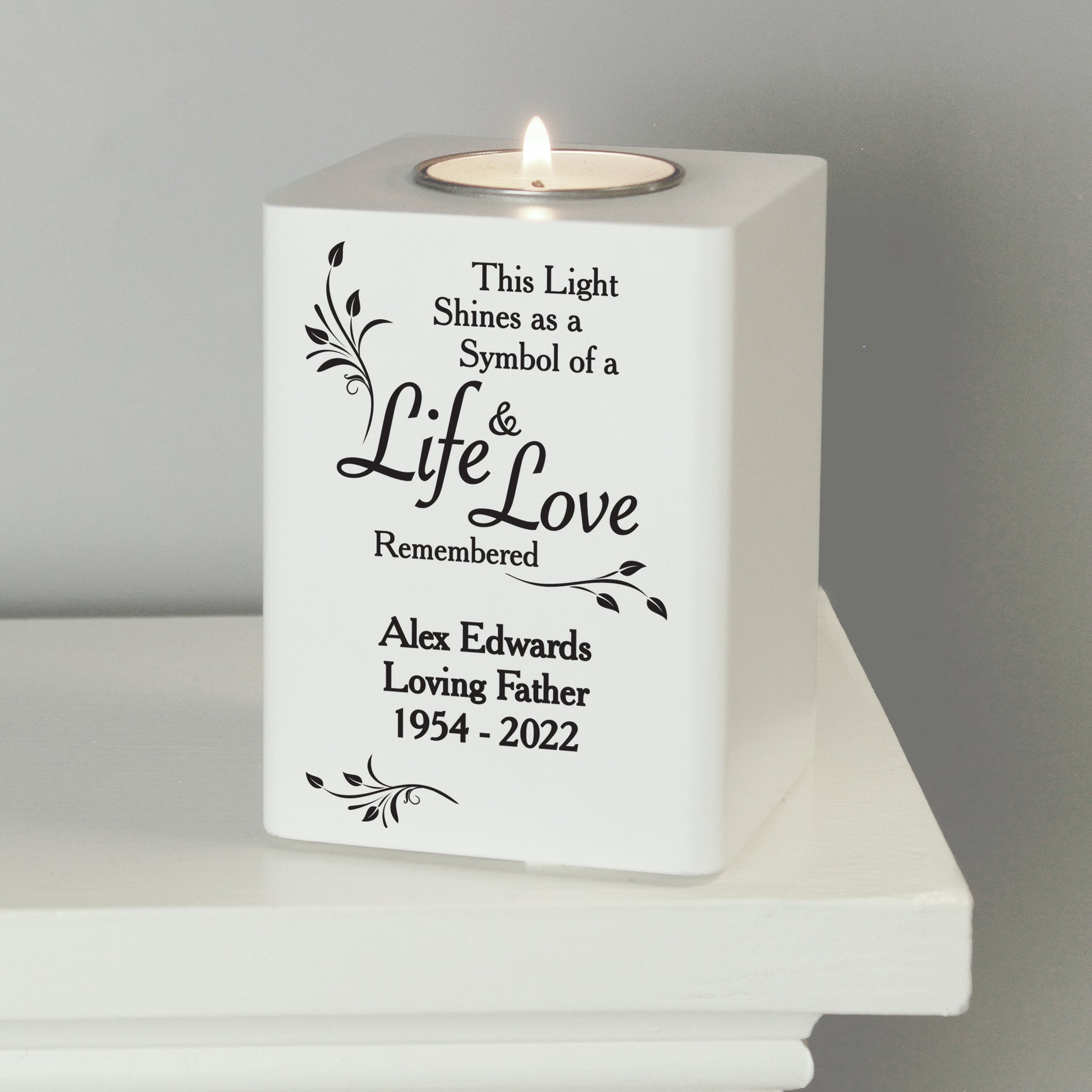 Personalised Life & Love White Wooden Tea Light Holder: 4 - Candle Holders By Gift Moments