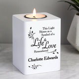 Personalised Life & Love White Wooden Tea Light Holder: 3 - Candle Holders By Gift Moments