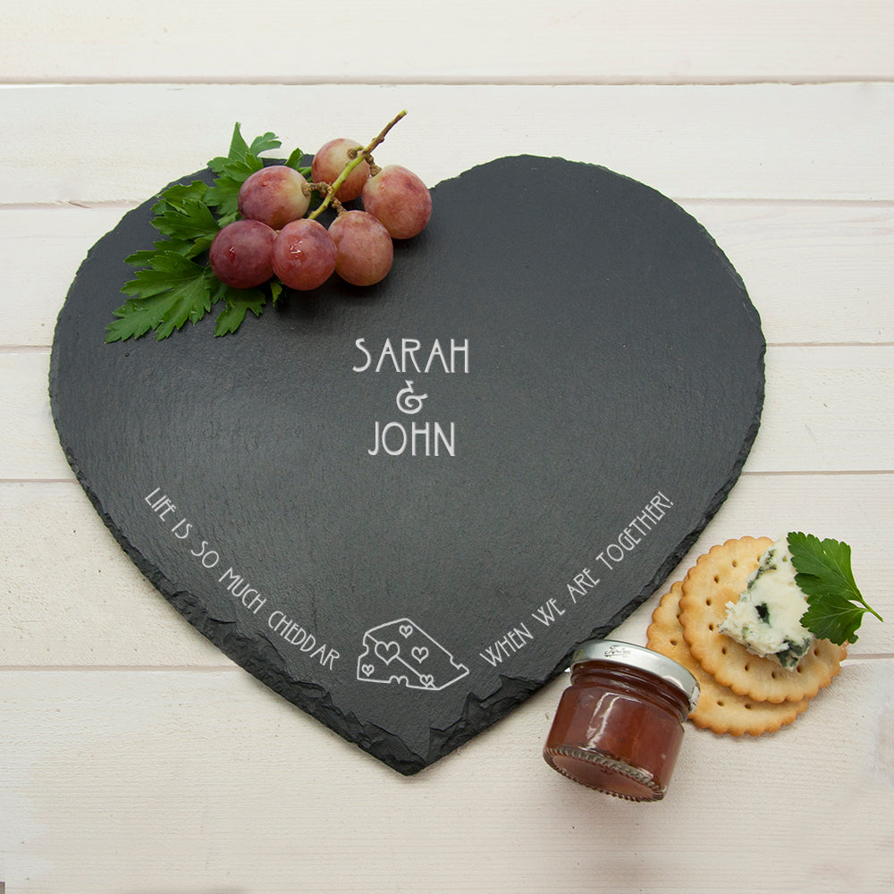 Personalised ’Life is So Much Cheddar’ Heart Slate Cheese Board: 1 - Cheese Boards By Gift Moments