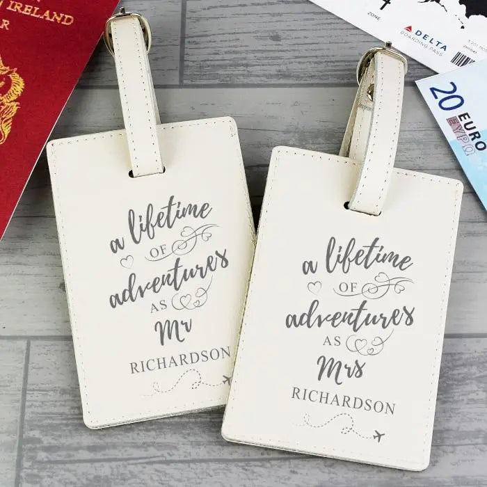 Personalised ’Lifetime of Adventures’ Couples Luggage Tags: 1 - Luggage Tags By Gift Moments