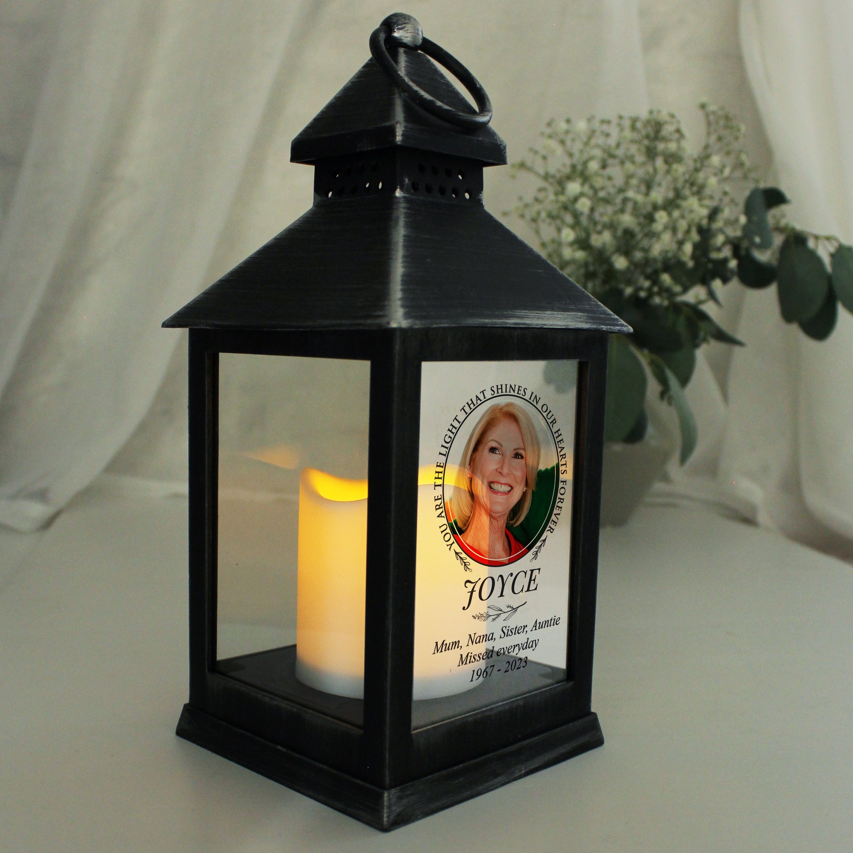 Personalised Light In Our Hearts Photo Upload Black Lantern - Shop LED Lighting At Gift Moments - 2