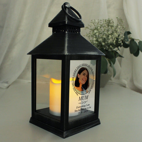 Personalised Light In Our Hearts Photo Upload Black Lantern: 4 - LED Lighting By Gift Moments