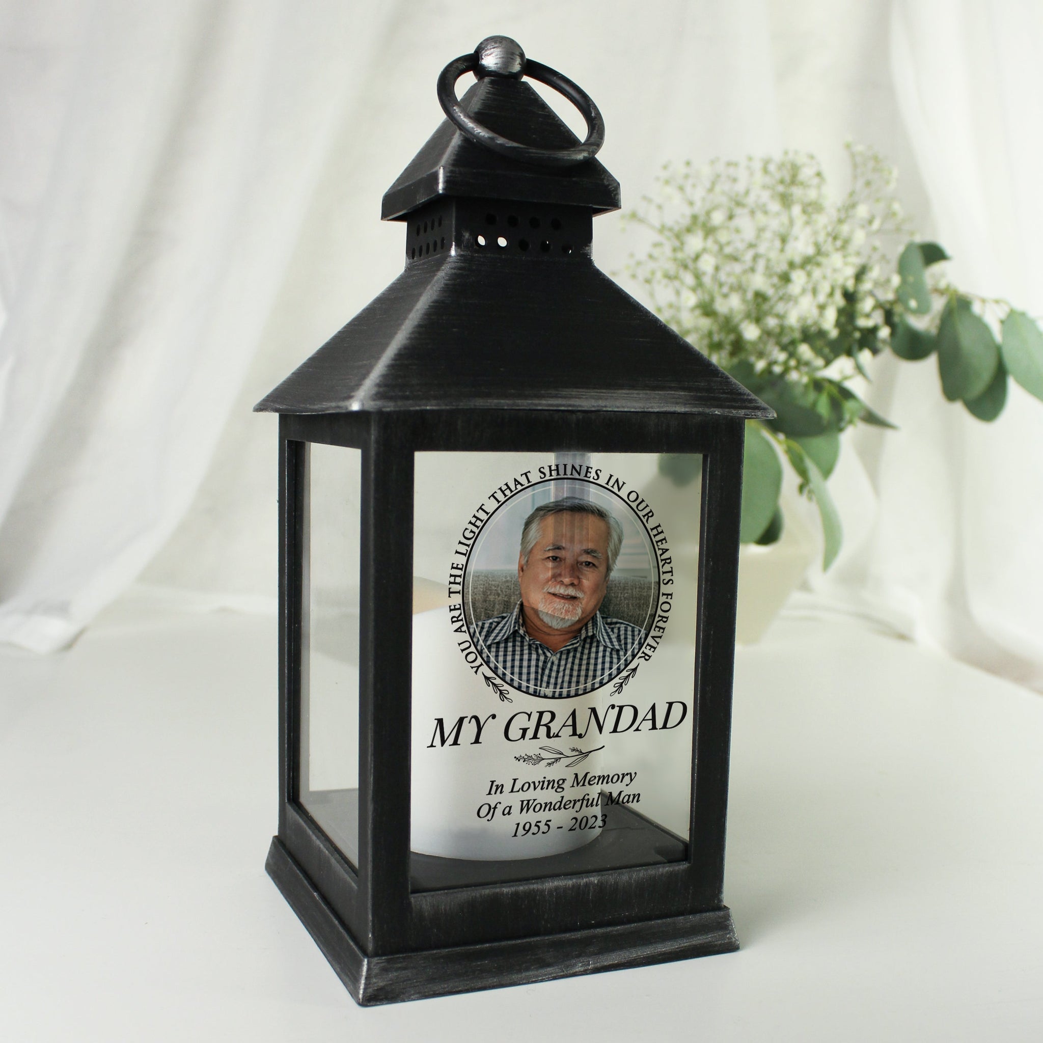 Personalised Light In Our Hearts Photo Upload Black Lantern: 3 - LED Lighting By Gift Moments