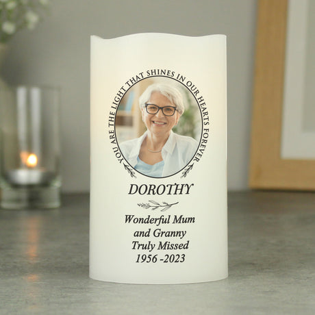 Personalised Light In Our Hearts Photo Upload LED Candle: 1 - Flameless Candles By Gift Moments