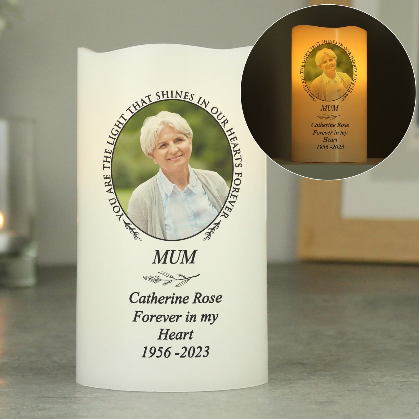 Personalised Light In Our Hearts Photo Upload LED Candle: 4 - Flameless Candles By Gift Moments