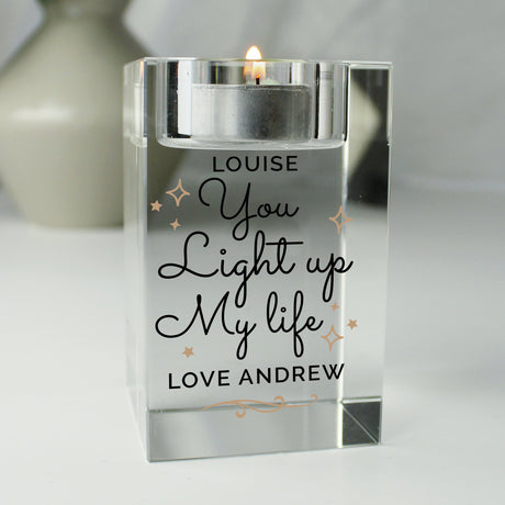 Personalised You Light Up My Life Glass Tea Light Holder: 1 - Candle Holders By Gift Moments