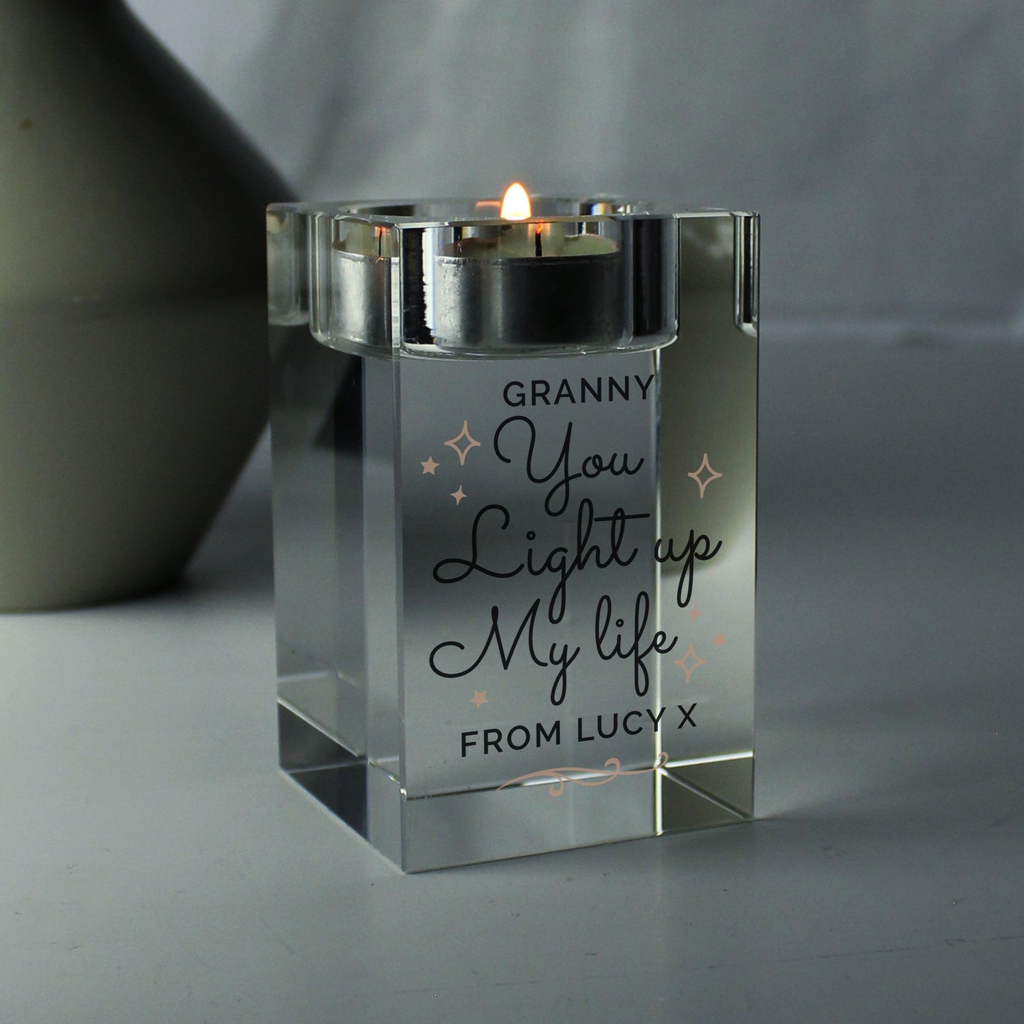Personalised You Light Up My Life Glass Tea Light Holder: 2 - Candle Holders By Gift Moments