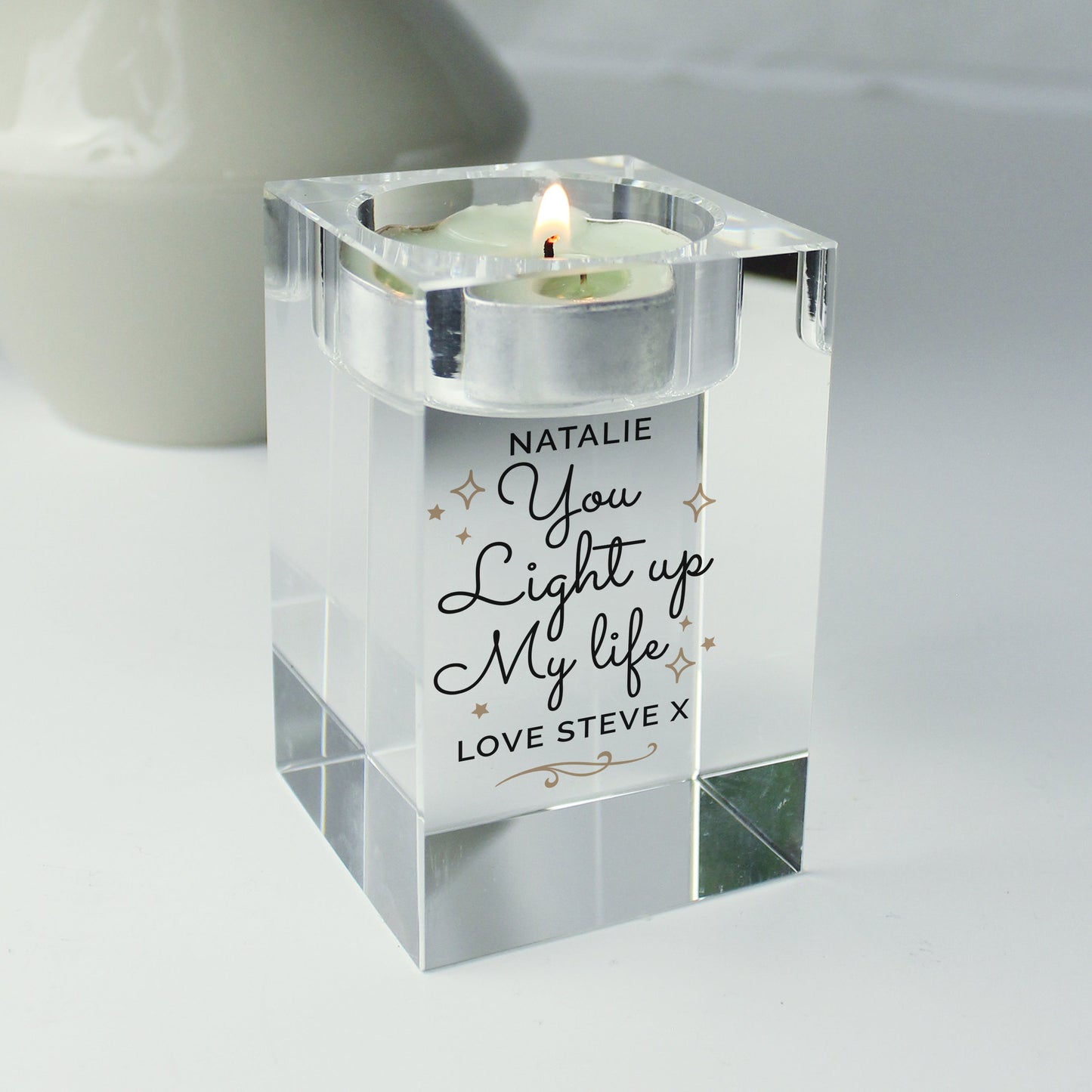 Personalised You Light Up My Life Glass Tea Light Holder: 4 - Candle Holders By Gift Moments