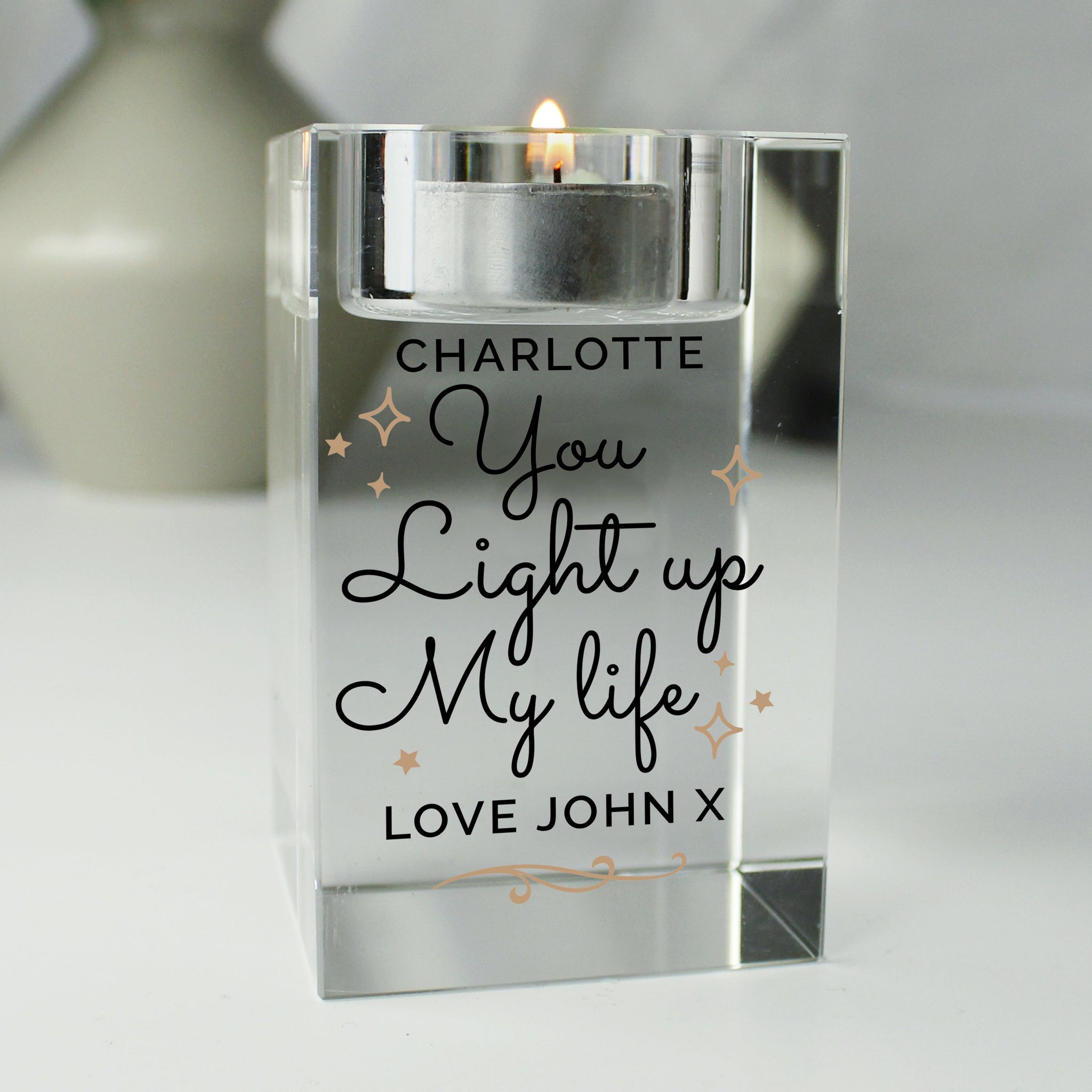 Personalised You Light Up My Life Glass Tea Light Holder: 3 - Candle Holders By Gift Moments