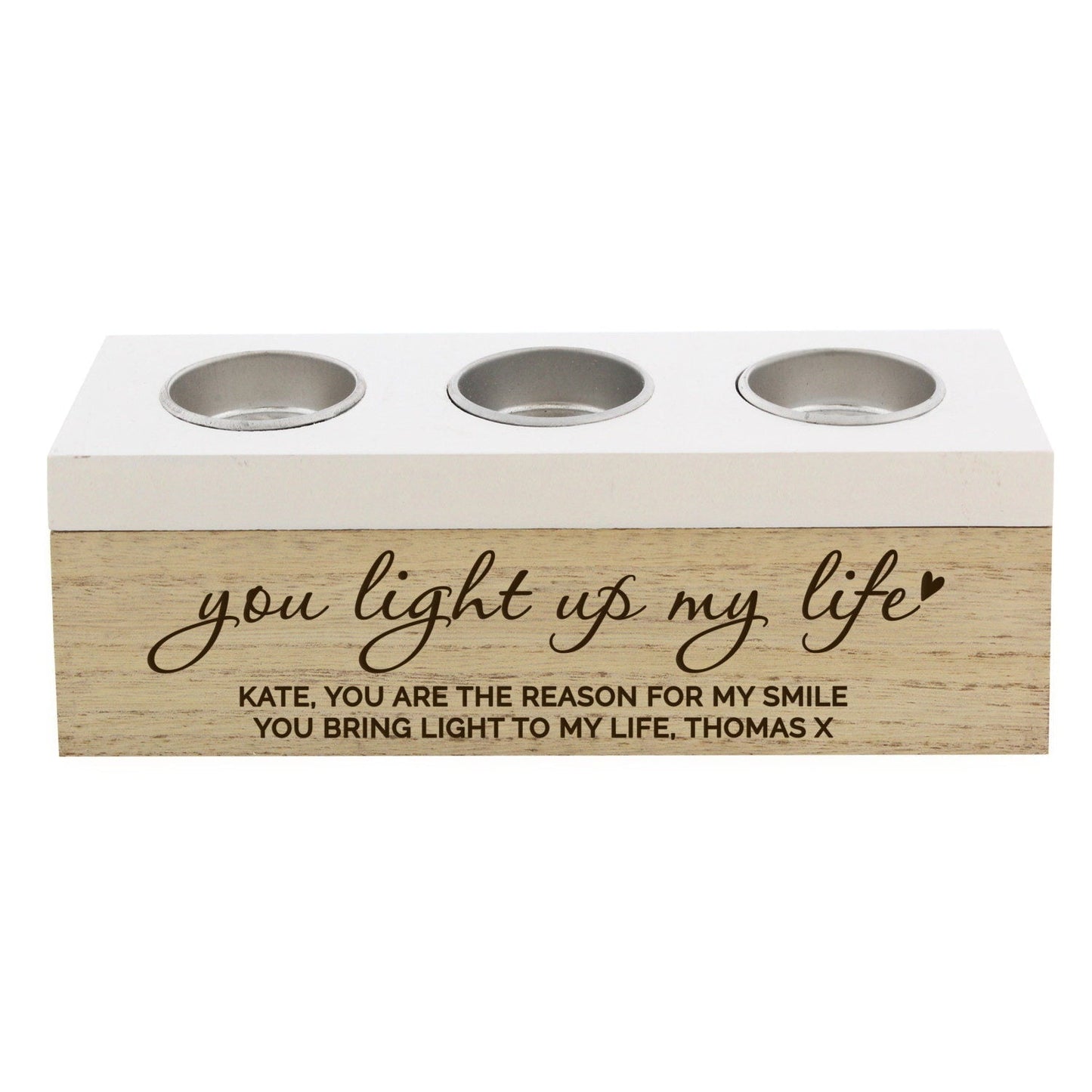 Personalised You Light Up My Life Triple Tea Light Box: 4 - Candle Holders By Gift Moments