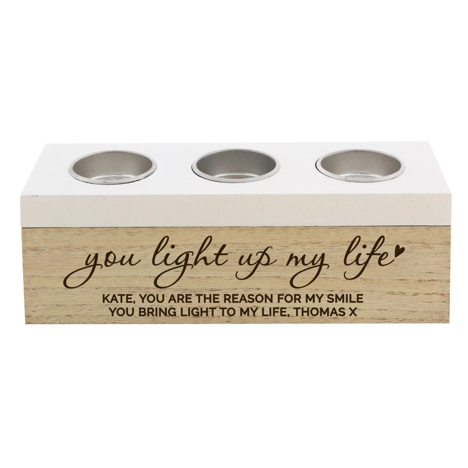 Personalised You Light Up My Life Triple Tea Light Box: 4 - Candle Holders By Gift Moments
