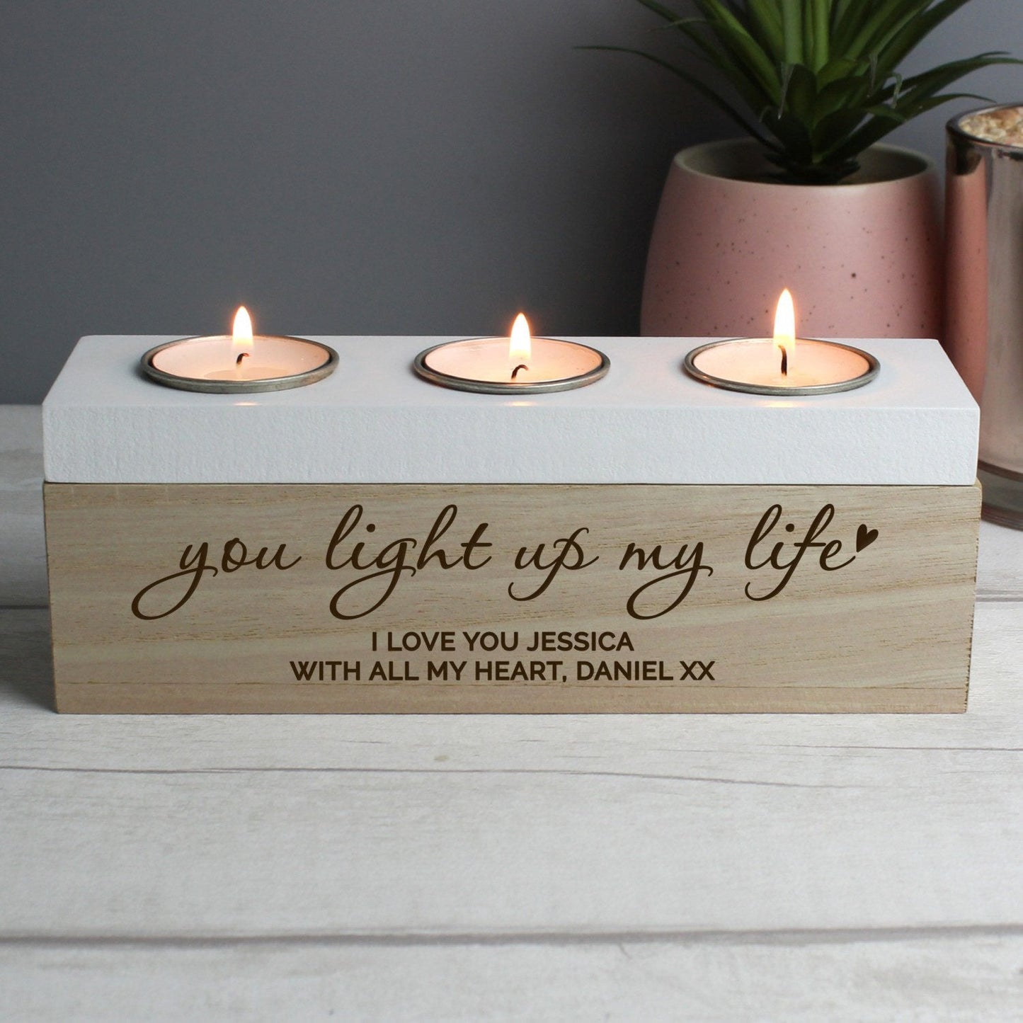 Personalised You Light Up My Life Triple Tea Light Box: 1 - Candle Holders By Gift Moments