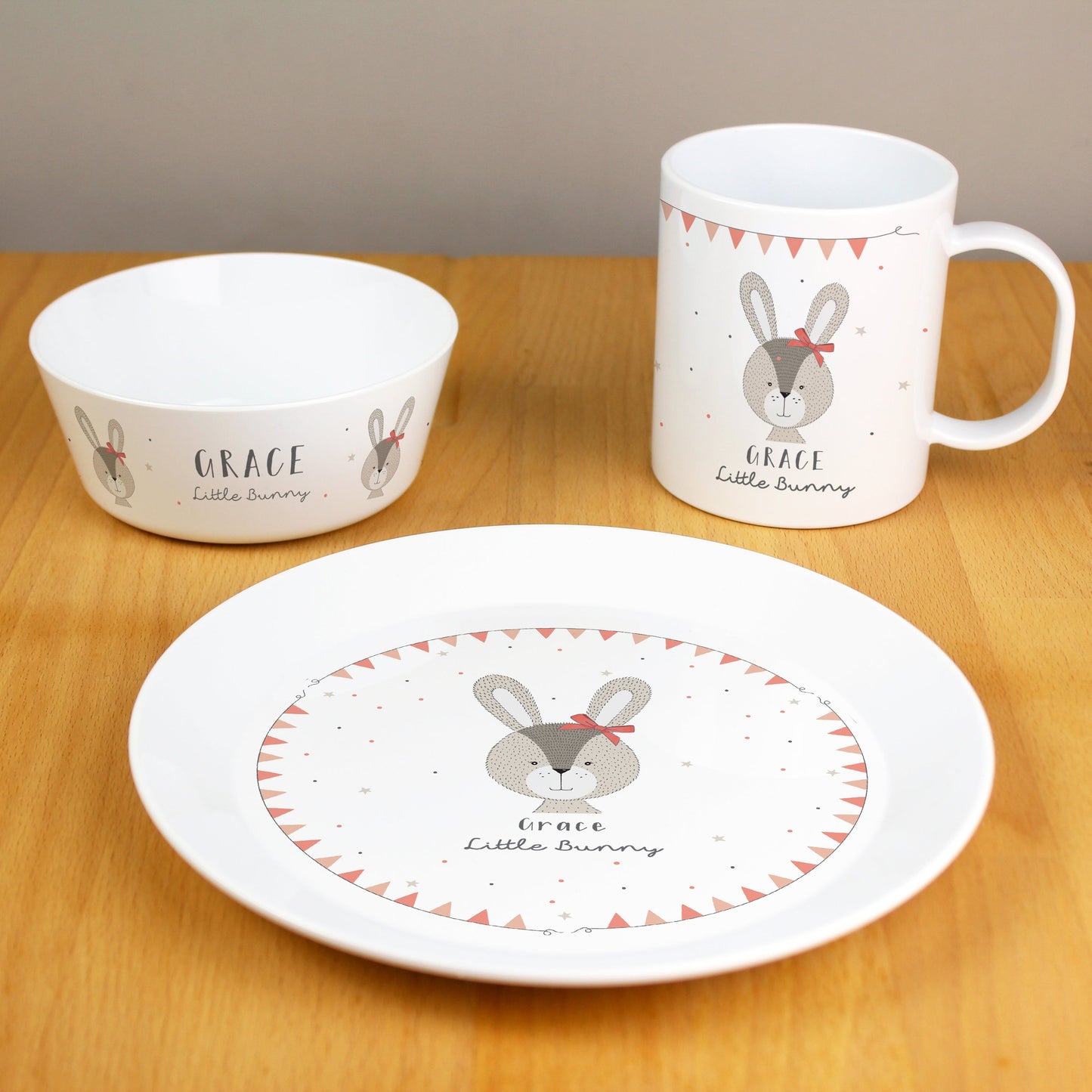 Personalised Little Bunny Pink Plastic Breakfast Set: 2 - Tableware By Gift Moments