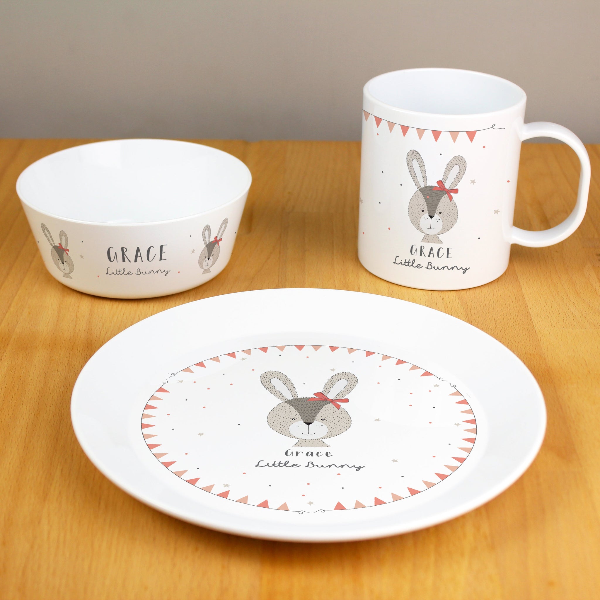Personalised Little Bunny Pink Plastic Breakfast Set: 2 - Tableware By Gift Moments