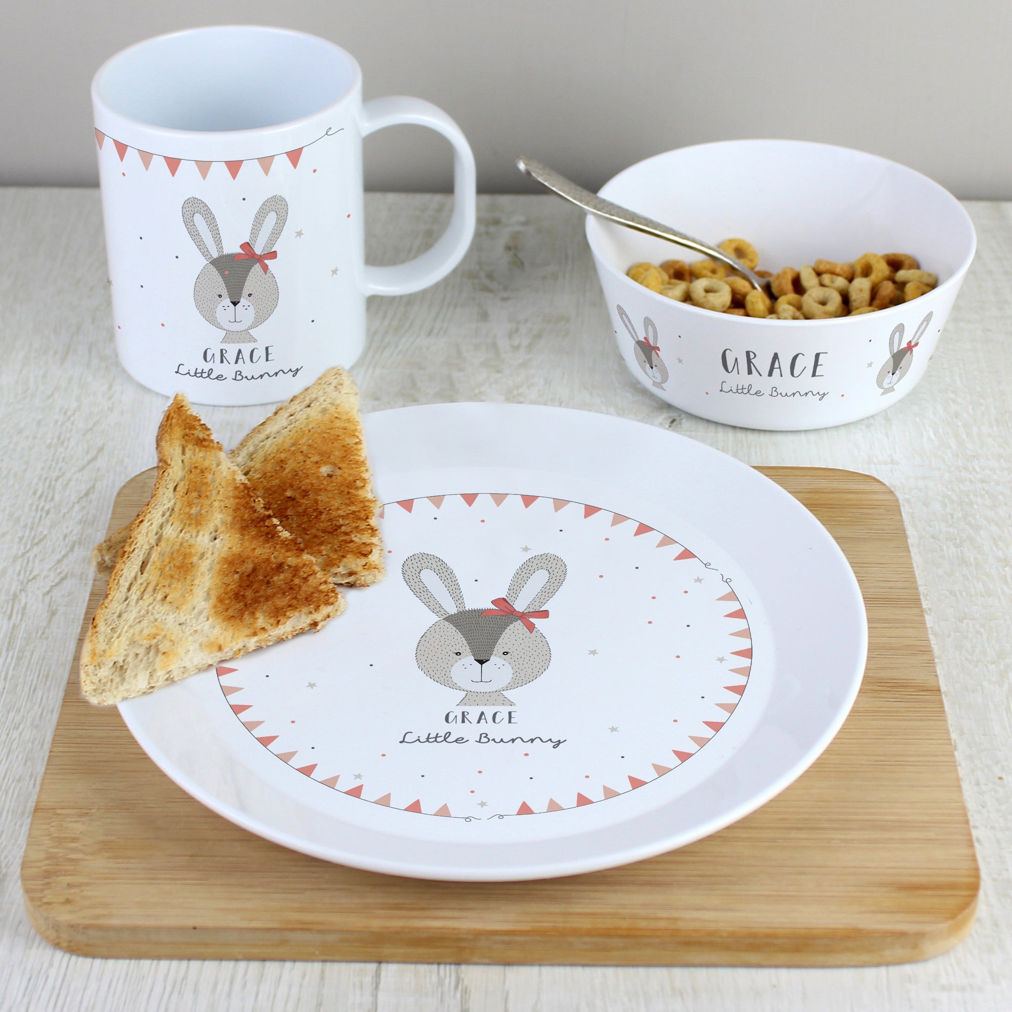 Personalised Little Bunny Pink Plastic Breakfast Set: 1 - Tableware By Gift Moments