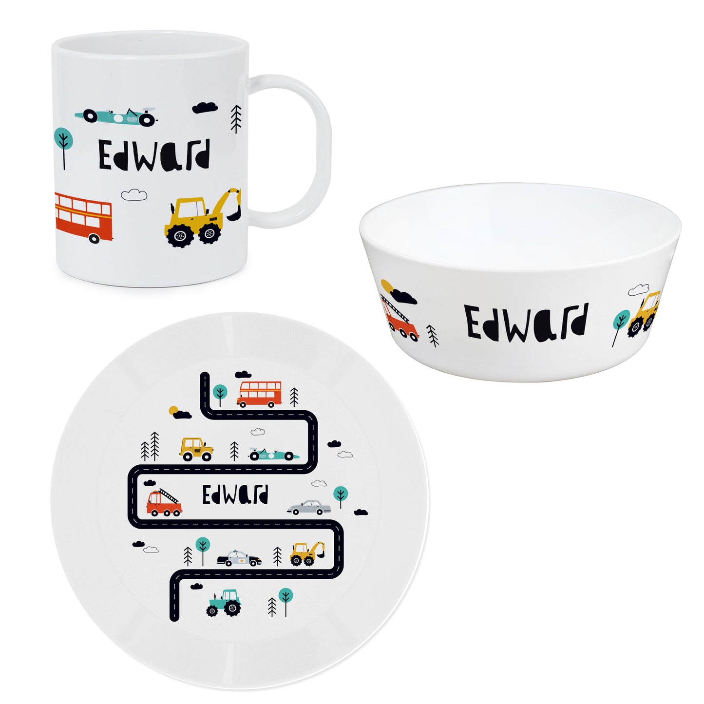 Personalised Little Car Plastic Breakfast Set: 3 - Tableware By Gift Moments