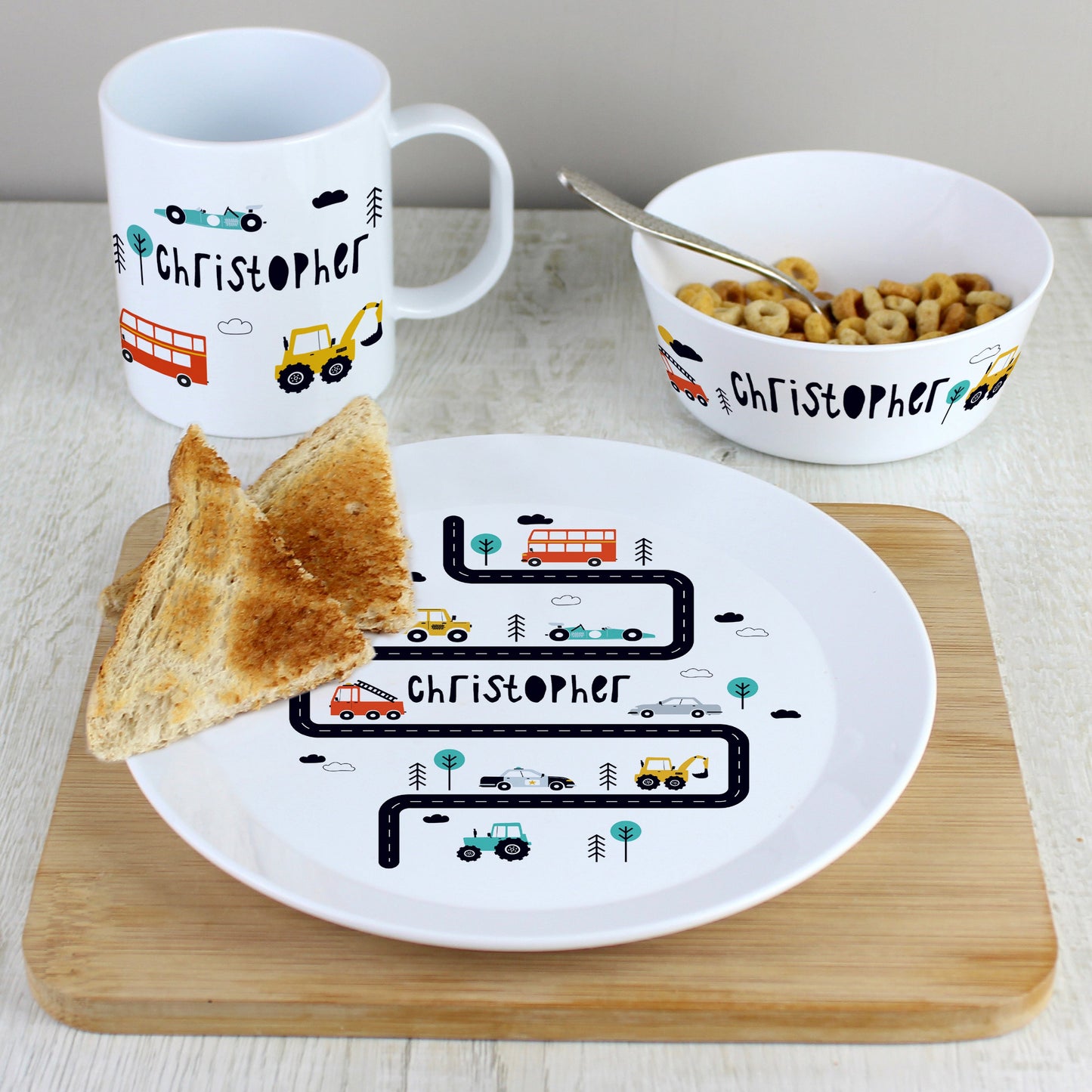 Personalised Little Car Plastic Breakfast Set: 2 - Tableware By Gift Moments