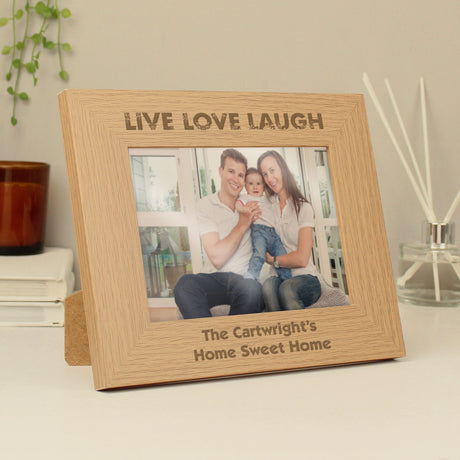 Personalised Live Love Laugh 5x7 Landscape Oak Finish Photo Frame: 1 - Photo Frames By Gift Moments