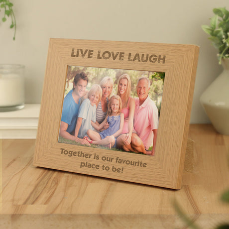 Personalised Live Love Laugh 5x7 Landscape Oak Finish Photo Frame: 2 - Photo Frames By Gift Moments