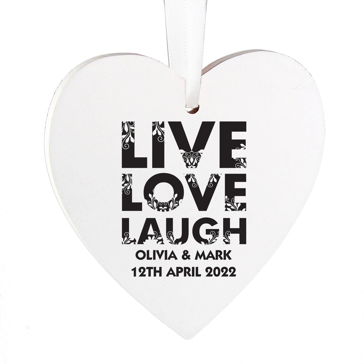 Personalised Live Love Laugh Wooden Heart Decoration: 3 - Decorations By Gift Moments