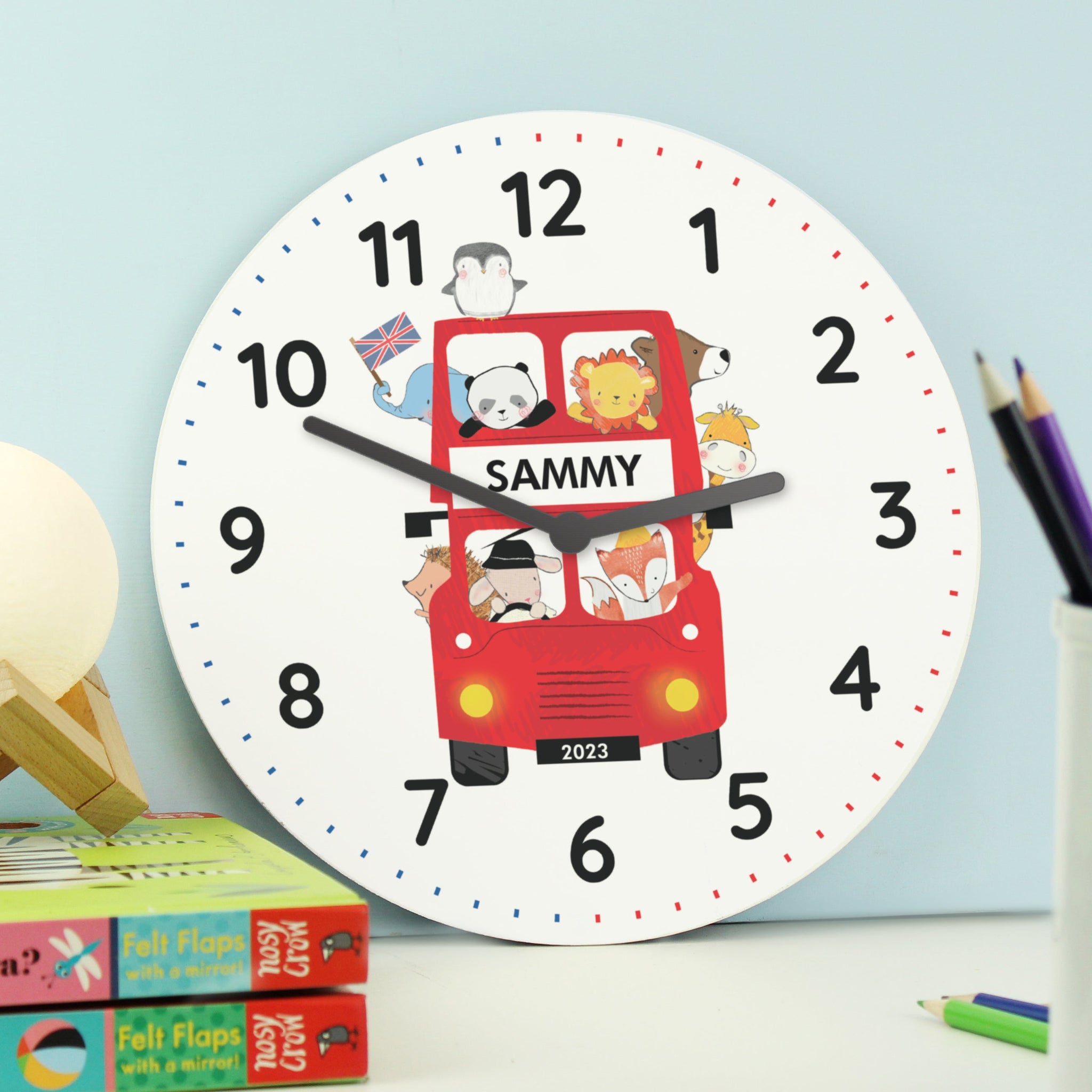 Personalised London Animal Bus Bedroom Clock: 1 - Clocks By Gift Moments