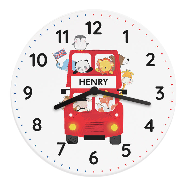 Personalised London Animal Bus Bedroom Clock: 5 - Clocks By Gift Moments