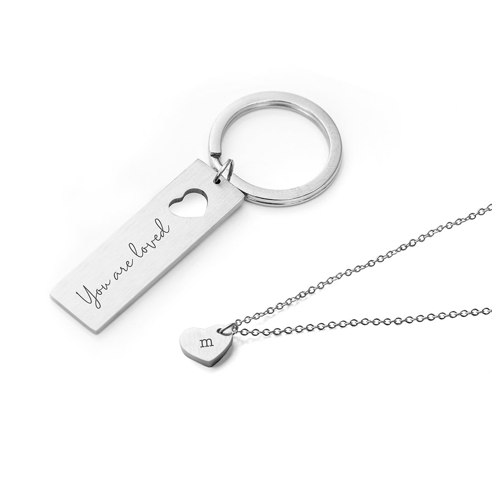 Personalised Love Heart Necklace & Keyring Set: 5 - Necklaces By Gift Moments